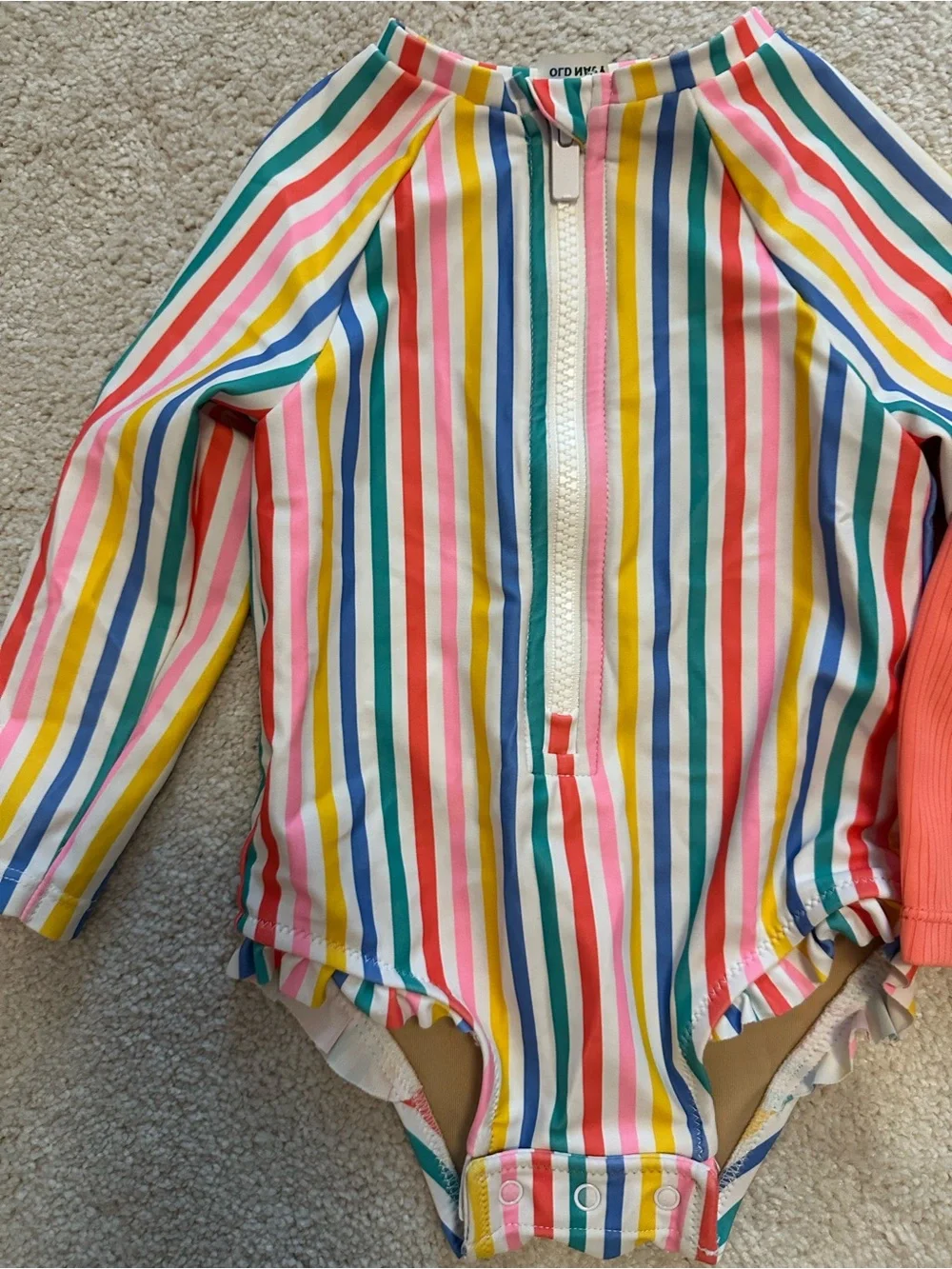 Old Navy Girls' Multicolor Stripe and Coral One-Piece Swimsuits